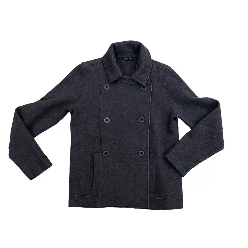 EILEEN FISHER Merino Wool Coat Jacket Women's XS Grey Double Breasted Collar​​​​